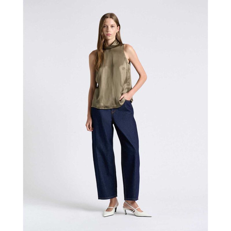 Cue Light Khaki Satin Funnel Neck Top image number 1